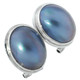 9/16" OVAL PACIFIC OCEAN BLUE MABE PEARL 925 STERLING SILVER OMEGA STUD earrings