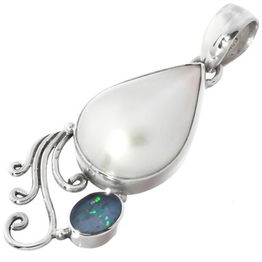 1 9/16" PEAR WHITE MABE PEARL AUSTRALIAN OPAL 925 STERLING SILVER pendant