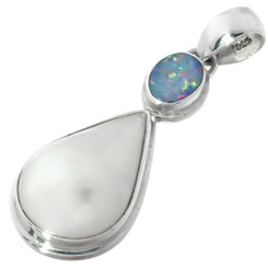 1 1/4" TEARDROP WHITE MABE PEARL AUSTRALIAN OPAL 925 STERLING SILVER pendant