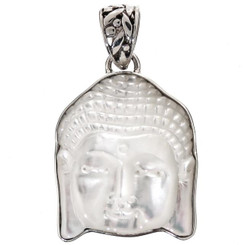 1 3/16" MOTHER OF PEARL SHELL BUDDHA FACE 925 STERLING SILVER pendant