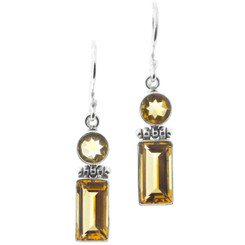 1" GORGEOUS DOUBLE YELLOW CITRINE GEMS 925 STERLING SILVER earrings