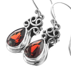13/16" Teardrop Red Garnet 925 Sterling Silver Earrings