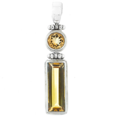 1 1/2" Double Citrine Gems 925 Sterling Silver Drop Pendant