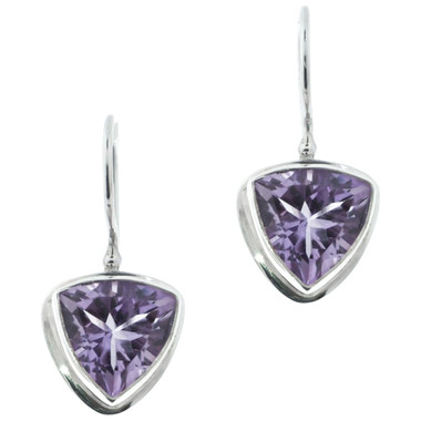 LARGE 11MM TRILLION CUT PUPLE AMETHYST 925 STERLING SILVER earrings