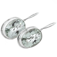 7/8" LARGE 18MM  PRASIOLITE GREEN AMETHYST 925 STERLING SILVER earrings