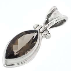 1" SPARKLING SMOKEY QUARTZ MARQUISE CUT GEM 925 STERLING SILVER pendant