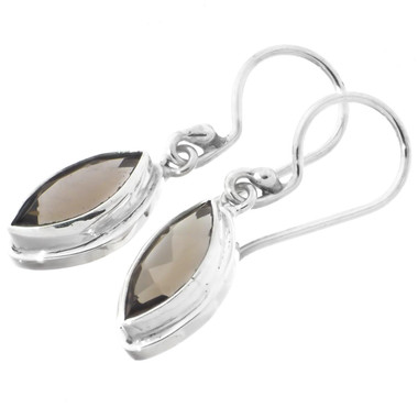 1/2" DAINTY MARQUIS SMOKY QUARTZ 925 STERLING SILVER earrings