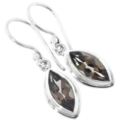 1/2" DAINTY MARQUIS SMOKY QUARTZ 925 STERLING SILVER earrings