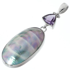 2 1/2" BLUE NAUTILUS SHELL TRILLION AMETHYST 925 STERLING SILVER pendant