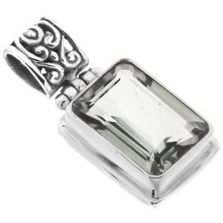 1 1/16" 14MM EMERALD CUT GREEN AMETHYST FILIGREE 925 STERLING SILVER pendant