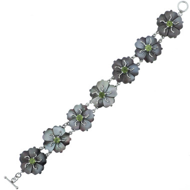 MOTHER OF PEARL SHELL FLOWER PERIDOT GEMSTONE 925 STERLING SILVER bracelet