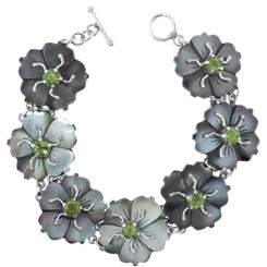 MOTHER OF PEARL SHELL FLOWER PERIDOT GEMSTONE 925 STERLING SILVER bracelet