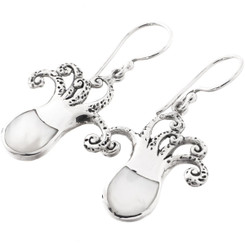 1" OCTOPUS WHITE MOTHER OF PEARL SHELL 925 STERLING SILVER earrings