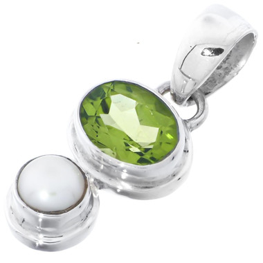 1 1/8" DAINTY SPARKLING PERIDOT FRESHWATER PEARL 925 STERLING SILVER pendant