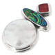 1 5/8" MOTHER OF PEARL SHELL PAUA ABALONE RED CORAL 925 STERLING SILVER pendant