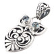 1 1/8" OWL BALI SCROLL BLUE TOPAZ BIRD 925 STERLING SILVER pendant