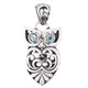 1 1/8" OWL BALI SCROLL BLUE TOPAZ BIRD 925 STERLING SILVER pendant