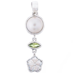 1 3/4" FLOWER MOTHER OF PEARL PERIDOT MABE PEARL 925 STERLING SILVER pendant