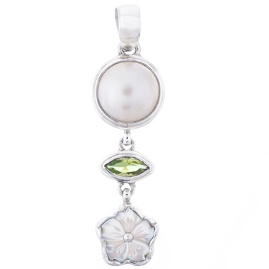 1 3/4" FLOWER MOTHER OF PEARL PERIDOT MABE PEARL 925 STERLING SILVER pendant