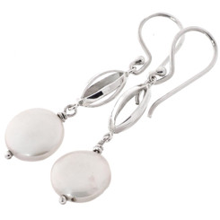 1 1/4" WHITE BIWA FRESHWATER COIN PEARL 925 STERLING SILVER earrings