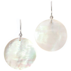 1" ROUND WHITE MOTHER OF PEARL OYSTER SHELL 925 STERLING SILVER earrings