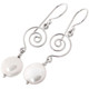 1 9/16" WHITE BIWA FRESHWATER COIN PEARL 925 STERLING SILVER DROP earrings