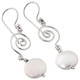 1 9/16" WHITE BIWA FRESHWATER COIN PEARL 925 STERLING SILVER DROP earrings