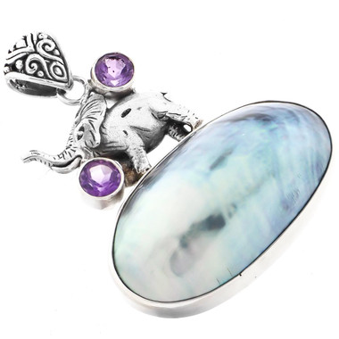 2" ELEPHANT NAUTILUS SHELL AMETHYST 925 STERLING SILVER pendant