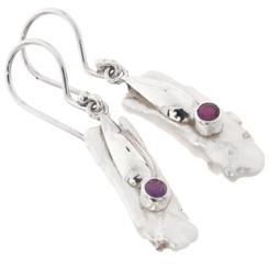 7/8" WHITE BIWA FRESHWATER STICK PEARL AMETHYST 925 STERLING SILVER earrings