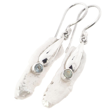 1" BLUE TOPAZ WHITE BIWA FRESHWATER STICK PEARL 925 STERLING SILVER earrings