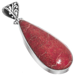 2 3/16" HANDMADE TEARDROP RED CORAL 925 STERLING SILVER pendant