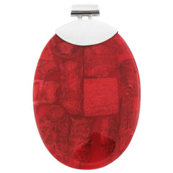 2 3/4" Oval Red Coral Bali Sterling Silver Pendant