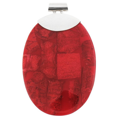 2 3/4" Oval Red Coral Bali Sterling Silver Pendant
