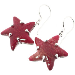 1" Starfish Sea Star Red Coral 925 Sterling Silver Earrings