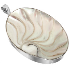 2 7/8" Oval Genuine Nautilus Shell Sterling Silver Pendant