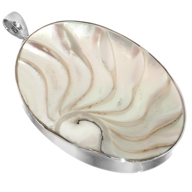 2 7/8" Oval Genuine Nautilus Shell Sterling Silver Pendant