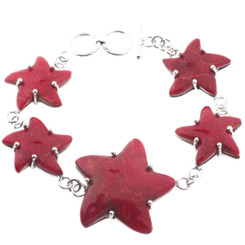 7-8" Sea Star Starfish Red Coral 925 Silver Bracelet