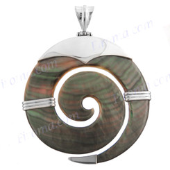 2" Blacklip Mother Of Pearl Maori Shell Silver Pendant