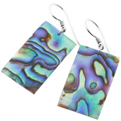 925 Silver Rectangle Genuine Paua Abalone Shell Sterling Earrings, 1 1/4"