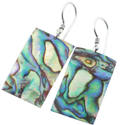 925 Silver Rectangle Genuine Paua Abalone Shell Sterling Earrings, 1 1/4"
