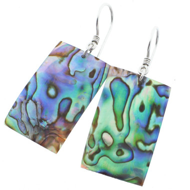 925 Silver Rectangle Genuine Paua Abalone Shell Sterling Earrings, 1 1/4"