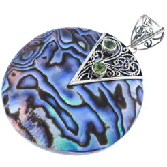 2 3/8" PAUA ABALONE SHELL PERIDOT 925 STERLING SILVER pendant