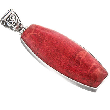 2 5/8" Handmade Red Coral 925 Sterling Silver Pendant