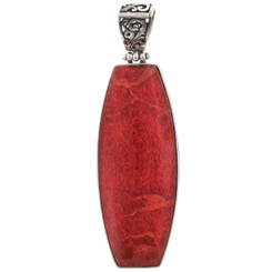 2 5/8" Handmade Red Coral 925 Sterling Silver Pendant