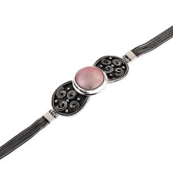 OPULENT PINK MABE PEARL TRIPLE BALI WHEAT CHAIN 925 STERLING SILVER bracelet