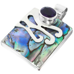 1 7/8" Paua Abalone Shell Amethyst Sterling Silver Pendant