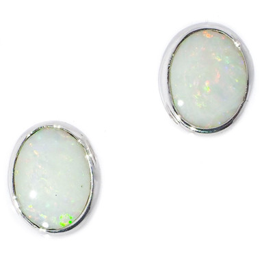 Natural White Opal 925 Sterling Silver Stud Earrings, 3/8"