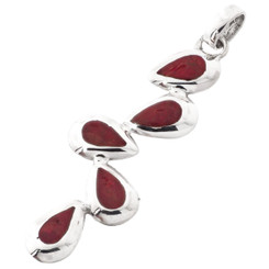 2 1/8" ADORABLE STACKED TEARDROP RED CORAL 925 STERLING SILVER DROP pendant
