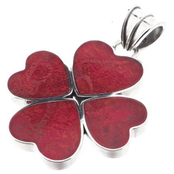 1 1/4" Valentine Heart Red Coral 925 Silver Pendant