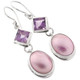 1 9/16" OVAL PINK MABE PEARL AMETHYST 925 STERLING SILVER DROP earrings